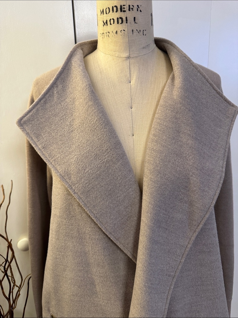 Chico's Taupe Open-Front Trench Coatigan with Gold Zippers - Picture 2 of 7